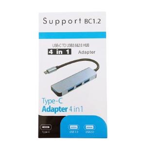 HUB Type-C 4в1 (USB3.0+USB2.0х3) серый металл - фото