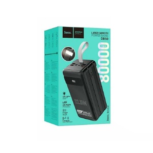 Power bank/Павербанк 80000mA Hoco DB50 4USB/QC3.0/22.5W/PD20W/LED дисплей/фонарик (input Lightning/micro/Type-C)  черный - фото