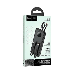 Power bank/Павербанк 10000mA Hoco J132 3A/1USB/QC3.0/22.5W/PD20W/кабель PD22.5W/кабель IP2.4A/кабелель PD-PD/LED дисплей (input PD18W) черный - фото