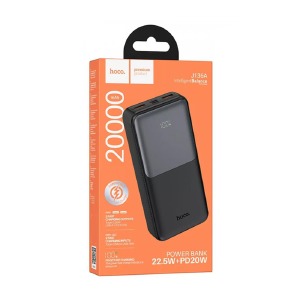 Power bank/Павербанк 20000mA Hoco J136A 2A/2USB/22.5W/LED дисплей (input micro/Type-C) черный - фото