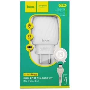 СЗУ microUSB Hoco C78A 2.4A-2USB белое 1 м - фото