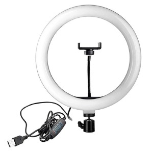 Кольцевая LED-селфи лампа 33cм держатель для телефона/без подставки/пульт на проводе/USB - фото