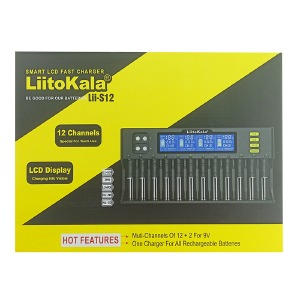 Зарядное для аккумуляторов LiitoKala Lii-S12 (12х, универсальное,подходит для многих аккум, Lion/NiHM/LiFe3.2V) LCD, USB powered+PowerBank Function - фото