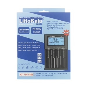 Зарядное для аккумуляторов LiitoKala Lii-M4 (4х, универсальное,подходит для многих аккум, Li-ion/NiMH/NiCd)+PowerBank Func,LCD, USB in/out, Batt.test - фото